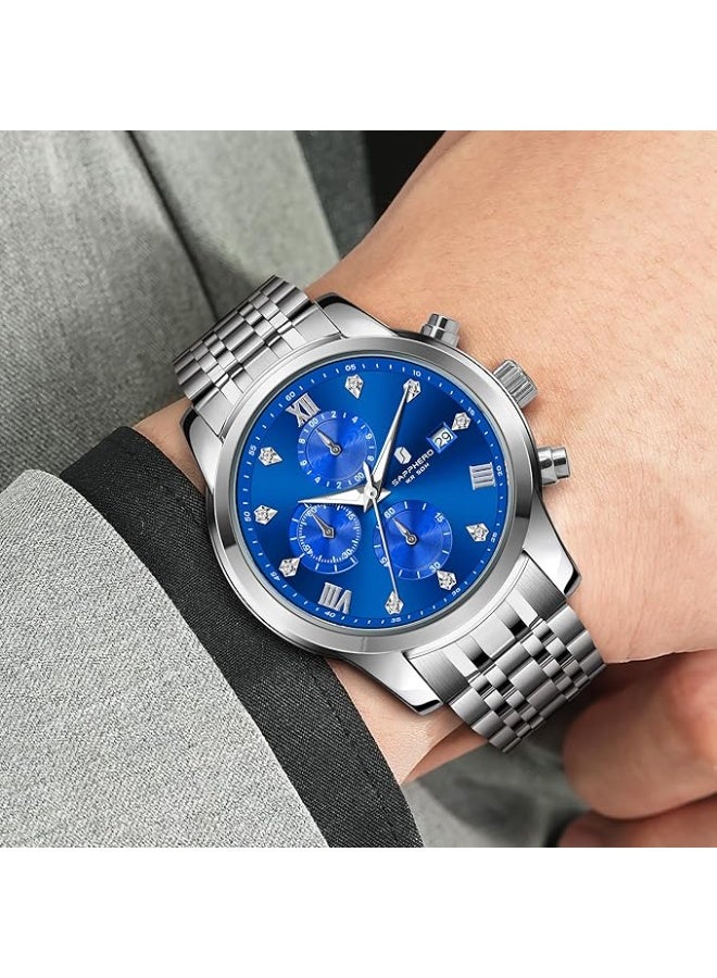 سافيرو ساعة SAPPHERO رجالية دائرية من الفولاذ المقاوم للصدأ، مقاومة للماء حتى عمق 50 مترًا، مضيئة، هدية أنيقة، ساعة يد مع عرض التاريخ وحركة كوارتز تناظرية - Image 2